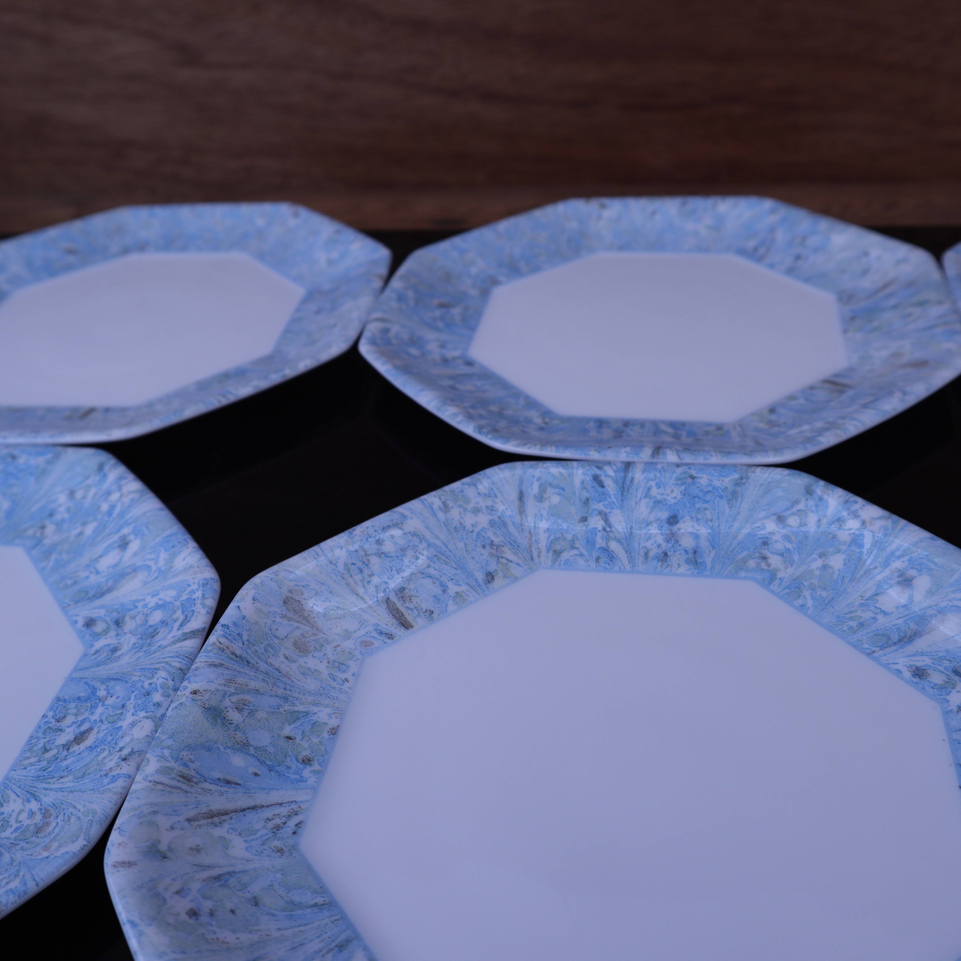 6 vintage octagonal dessert plates Arcopal