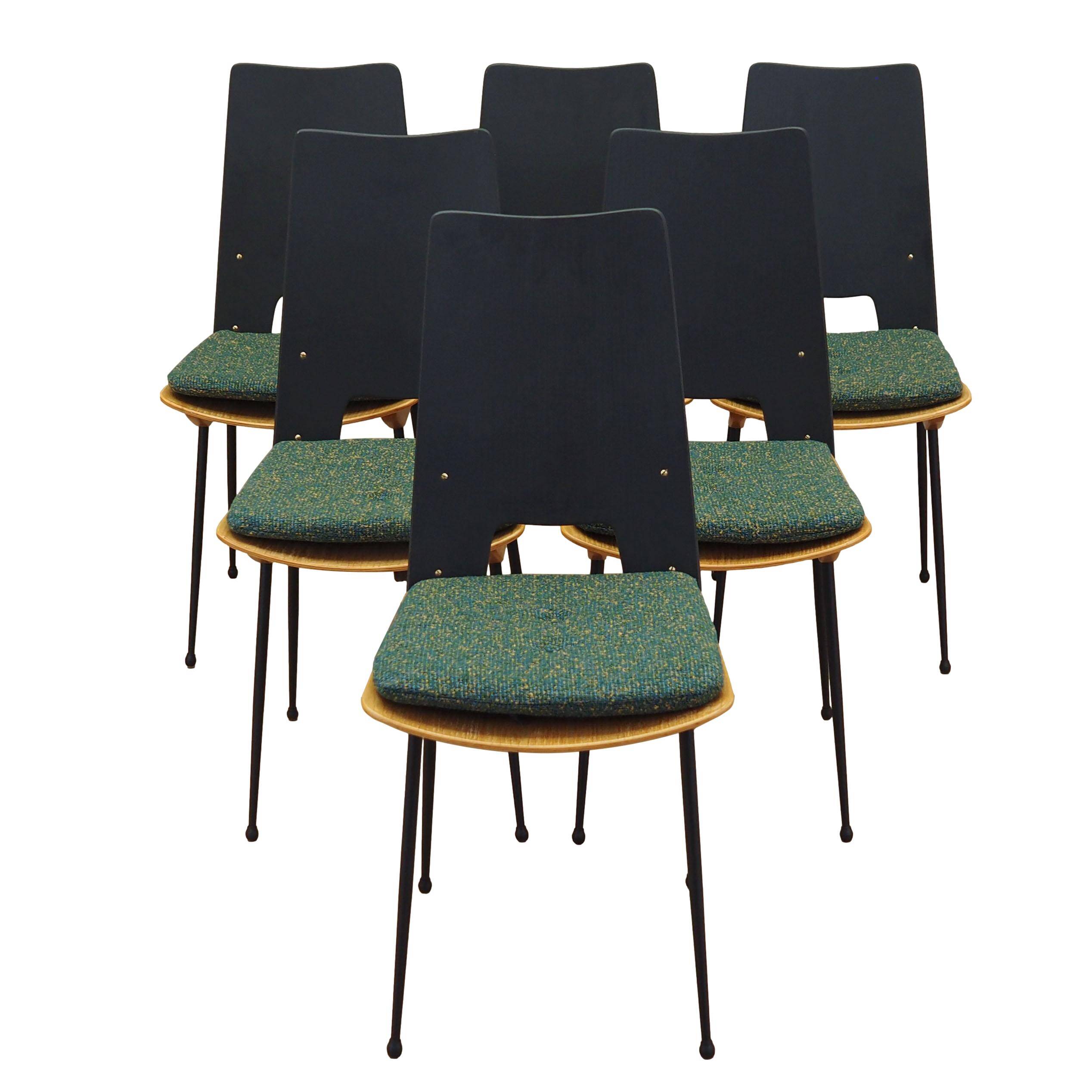 Set of six chairs, Italian design, 1950s, designer: Carlo Ratti, manufactur