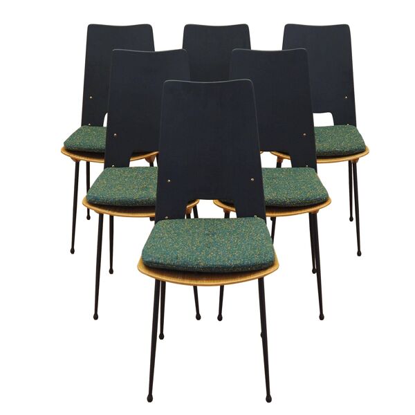 Ensemble de six chaises, design italien, années 1950, designer : Carlo Ratti, fabricant