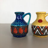 Set of 2 Multi-Color Fat Lava Op Art Pottery Vase "215-17" Bay Ceramics, Germany