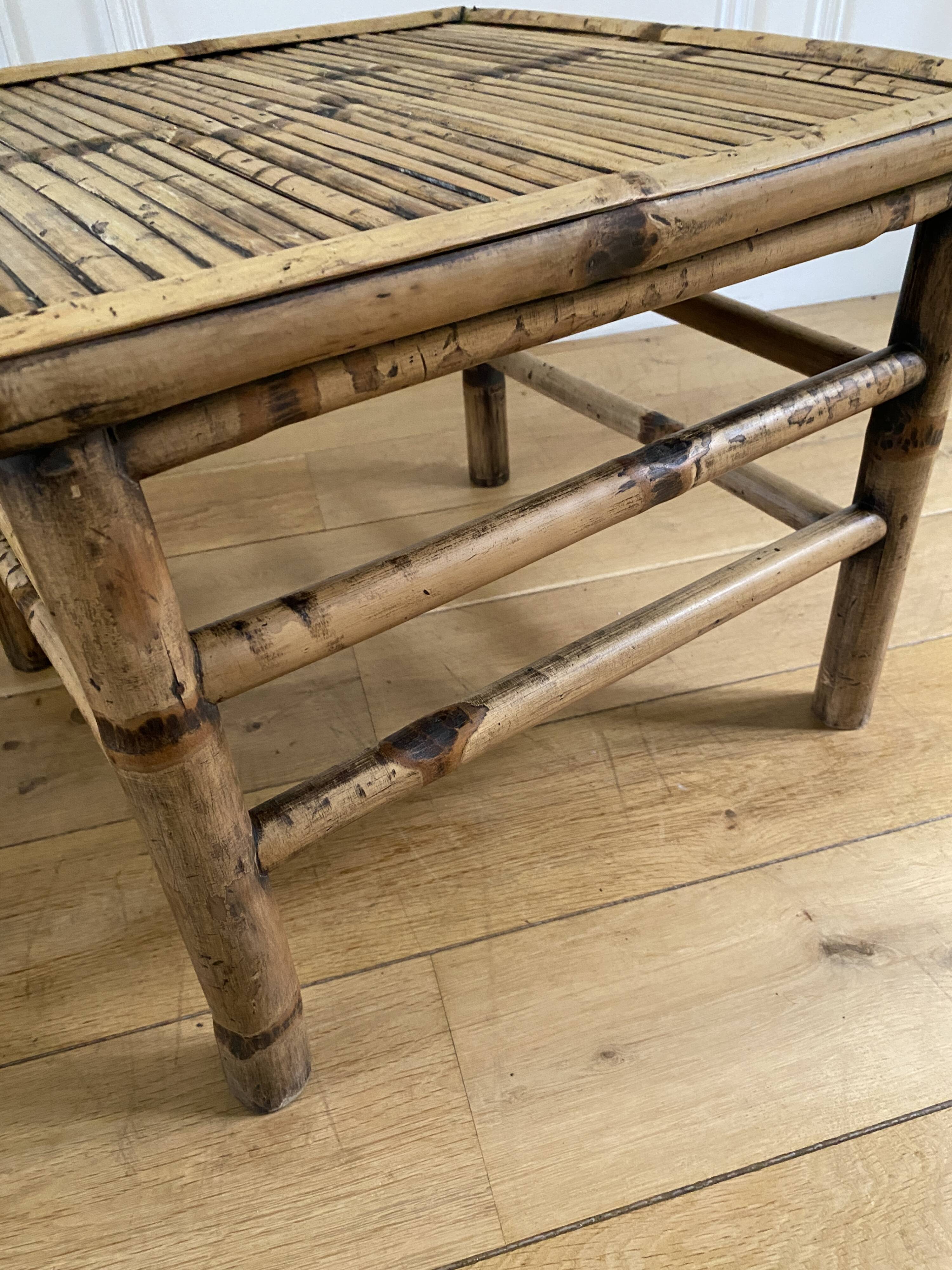 Vintage square bamboo coffee table, H. 38cm W. 47cm D. 47cm