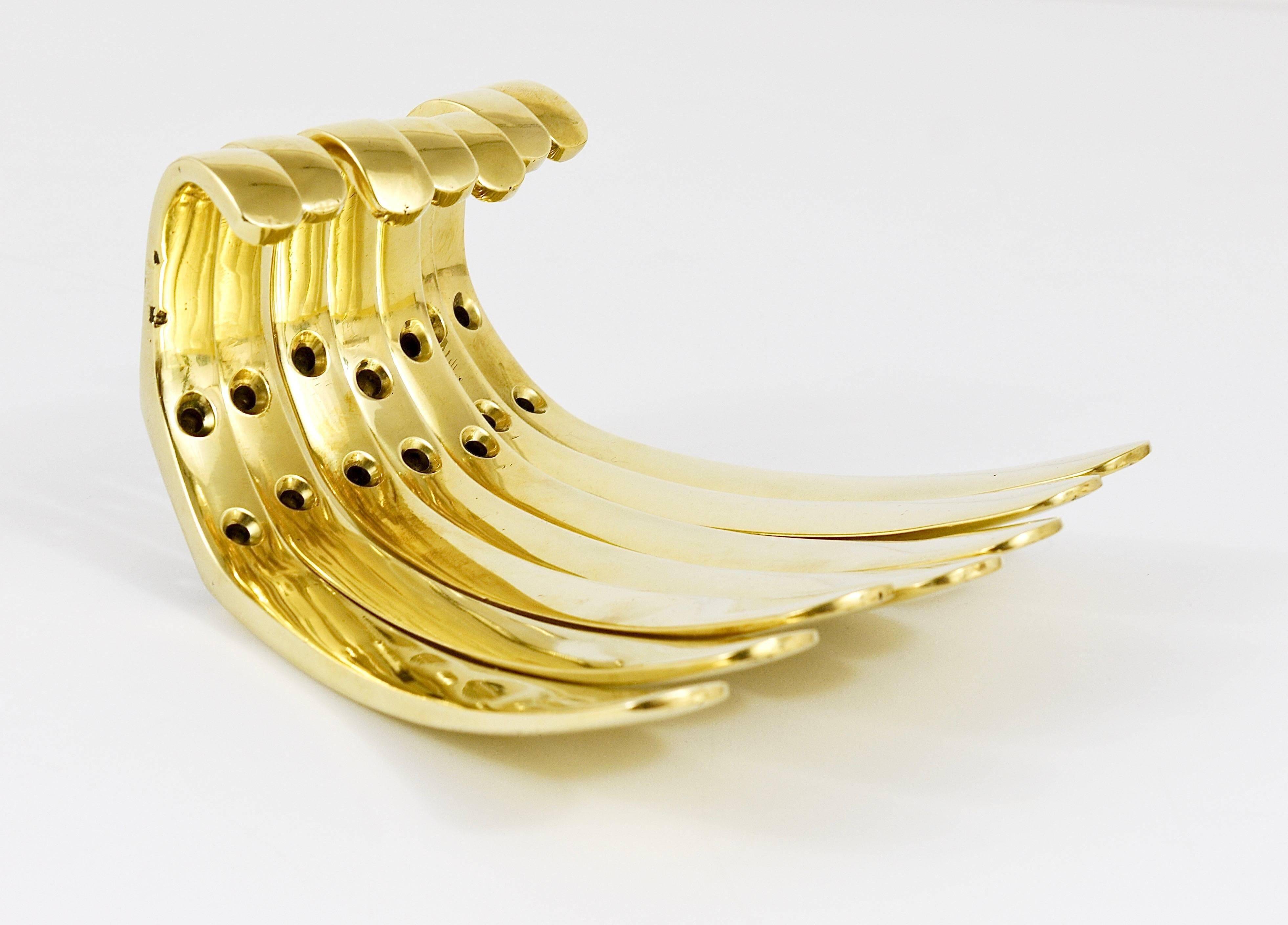 Up to four mid-century brass wall hooks by Herta Baller, Austria, 1950s.