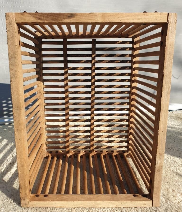 Caisse panier cage de filature XIXe à barreaux bois