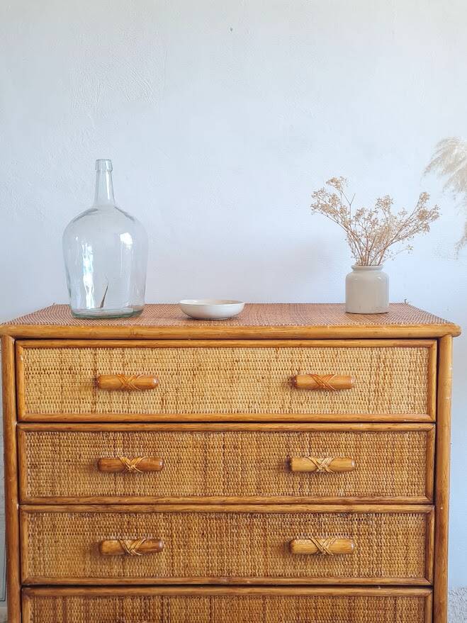 Commode en rotin, circa 1970
