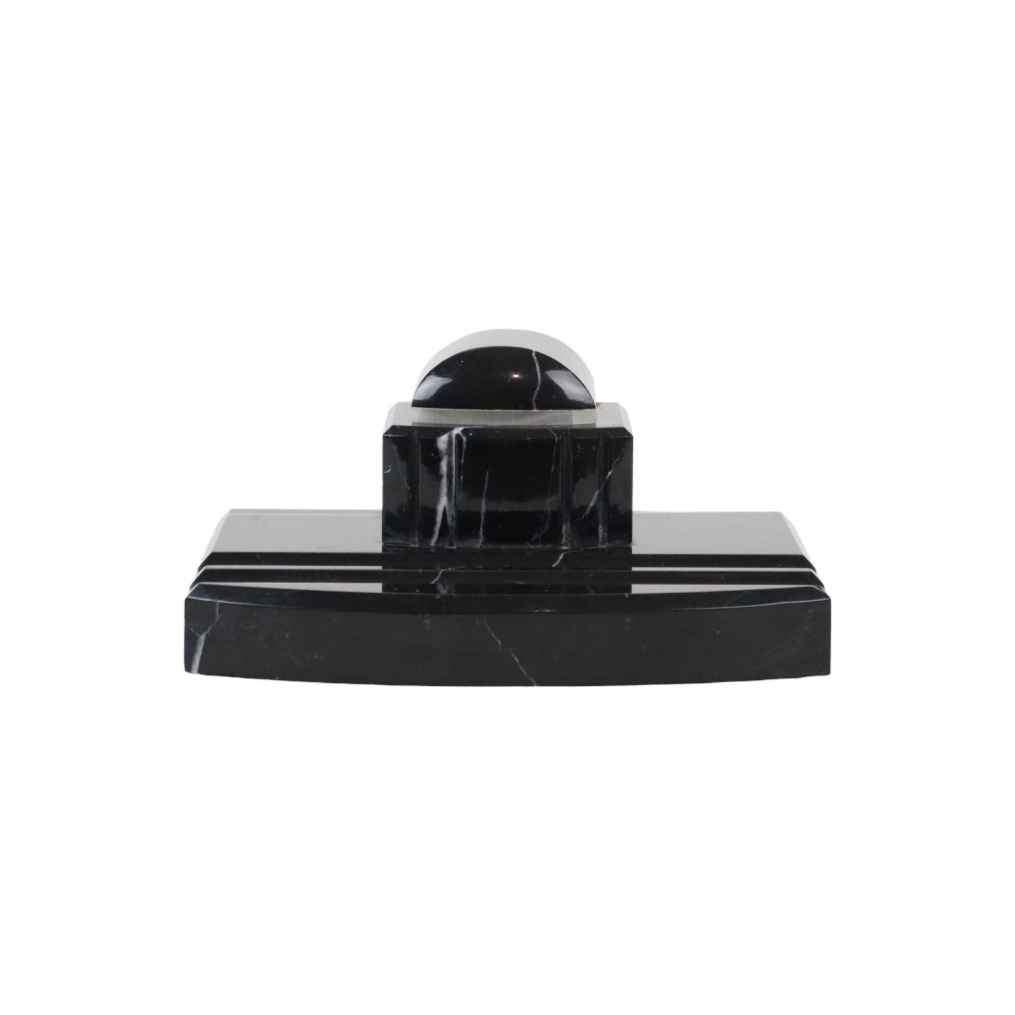 Art deco inkwell desk set black veined marble inkwell pen holder