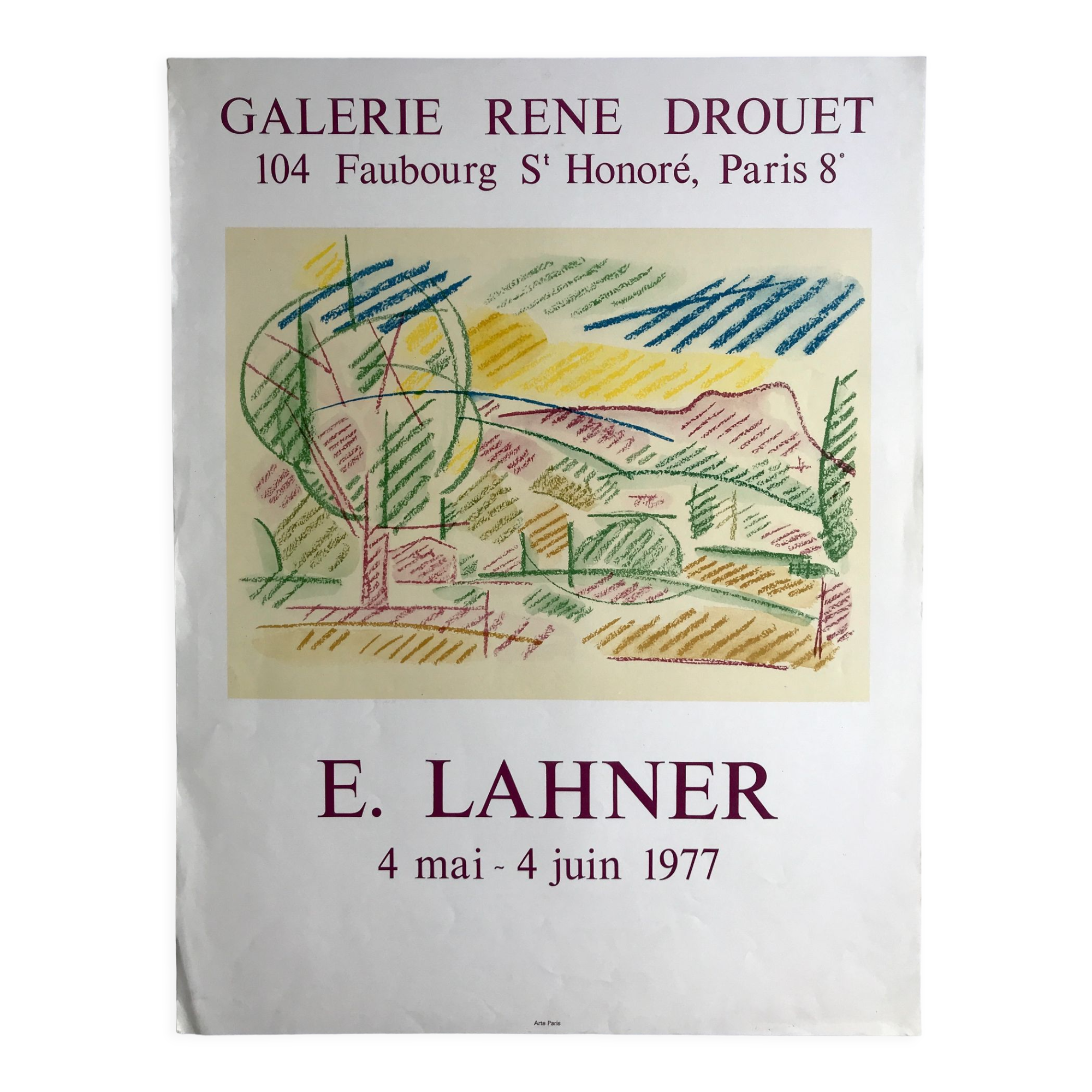 Poster in lithograph of Émile Lahner, Galerie René Drouet, 1977