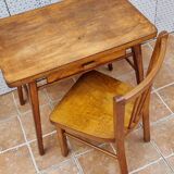 Vintage wooden school desk and chair set, Baumann, 1950s-60s