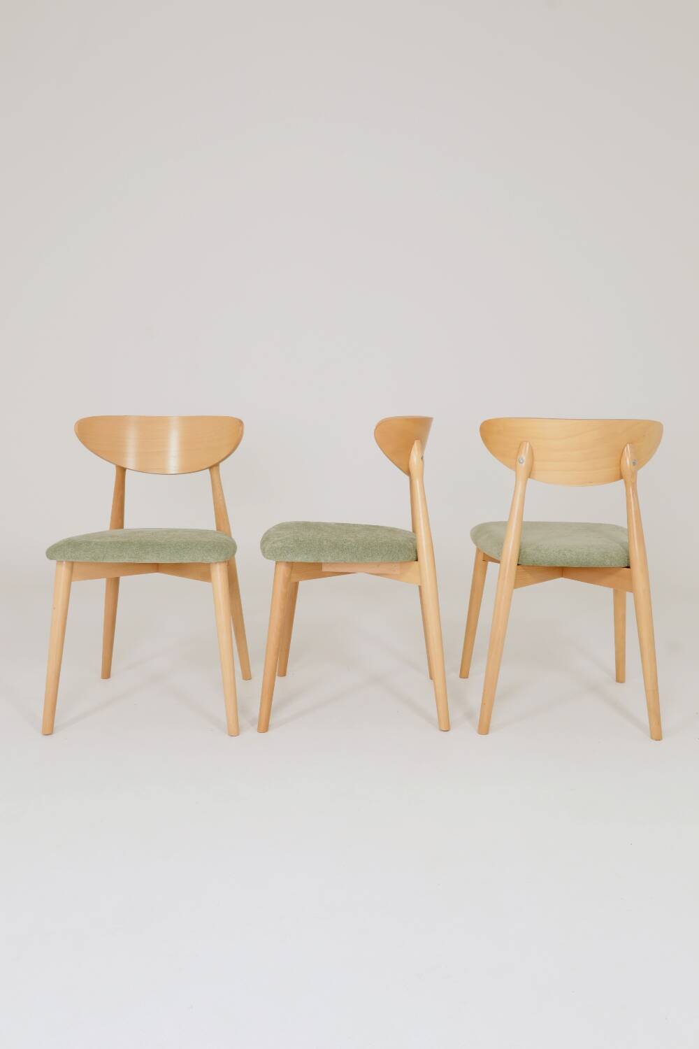Ensemble de 6 chaises de salle à manger modernes, tissu sauge et bois de hêtre naturel