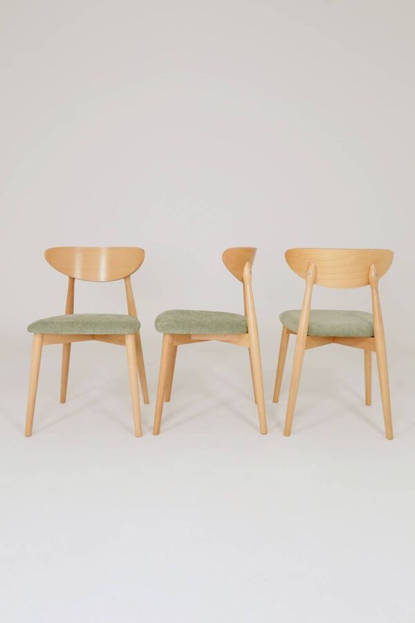 Ensemble de 6 chaises de salle à manger modernes, tissu sauge et bois de hêtre naturel