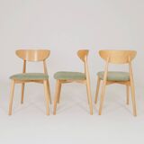 Ensemble de 6 chaises de salle à manger modernes, tissu sauge et bois de hêtre naturel
