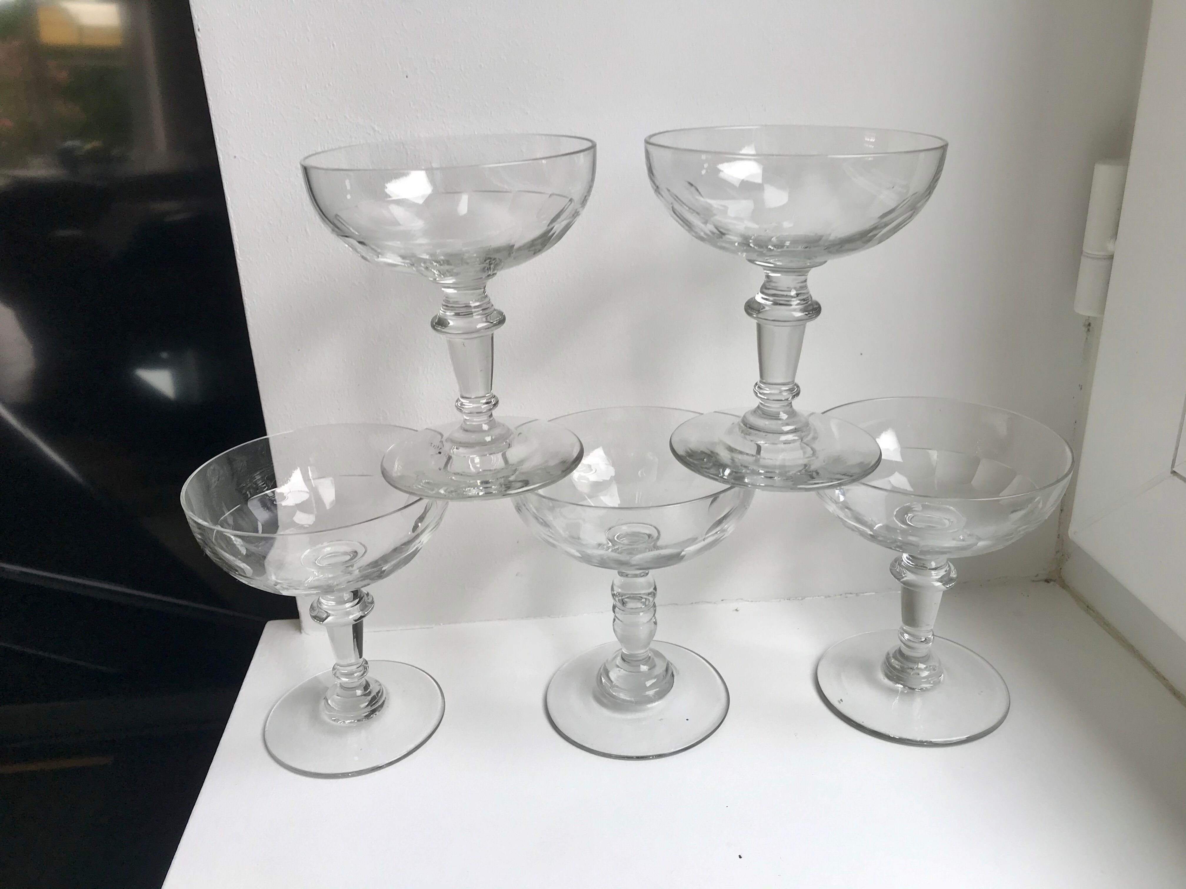Set of 5 large crystal champagne glasses 30s-40s
