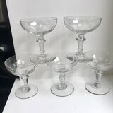 Set of 5 large crystal champagne glasses 30s-40s