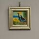 Mid-Century Oil on Panel – “ Birds” by Unknown, Vintage & Framed 11 × 11 cm