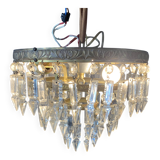 Plafonnier à 3 rangées de cristal, 1950
