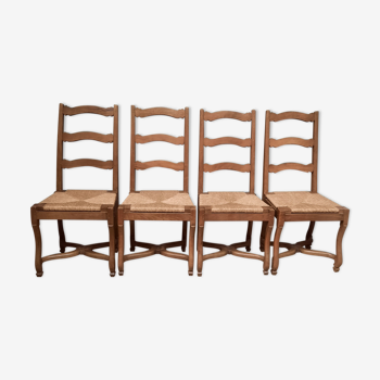 Series of 4 chairs "sheep's bones" with straw seats