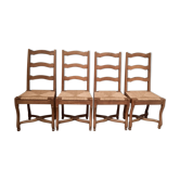 Series of 4 chairs "sheep's bones" with straw seats