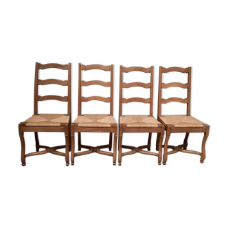 Series of 4 chairs "sheep's bones" with straw seats