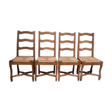 Series of 4 chairs "sheep's bones" with straw seats