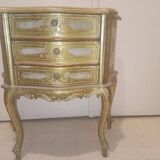 Table chevet 3 tiroirs 1950 -1970 italien bois doré