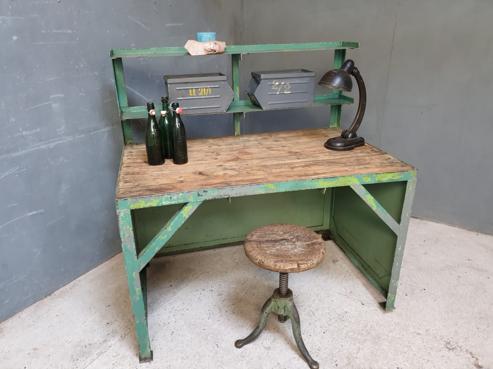 Industrial workbench, work table, desk green