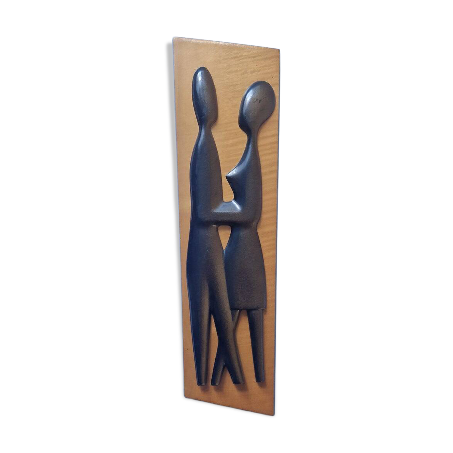 Midcentury Wall Wood Sculpture Lovers, 1970s