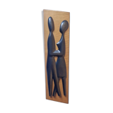 Midcentury Wall Wood Sculpture Lovers, 1970s