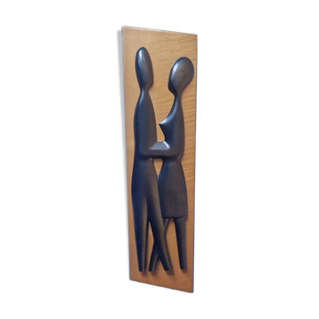 Midcentury Wall Wood Sculpture Lovers, 1970s