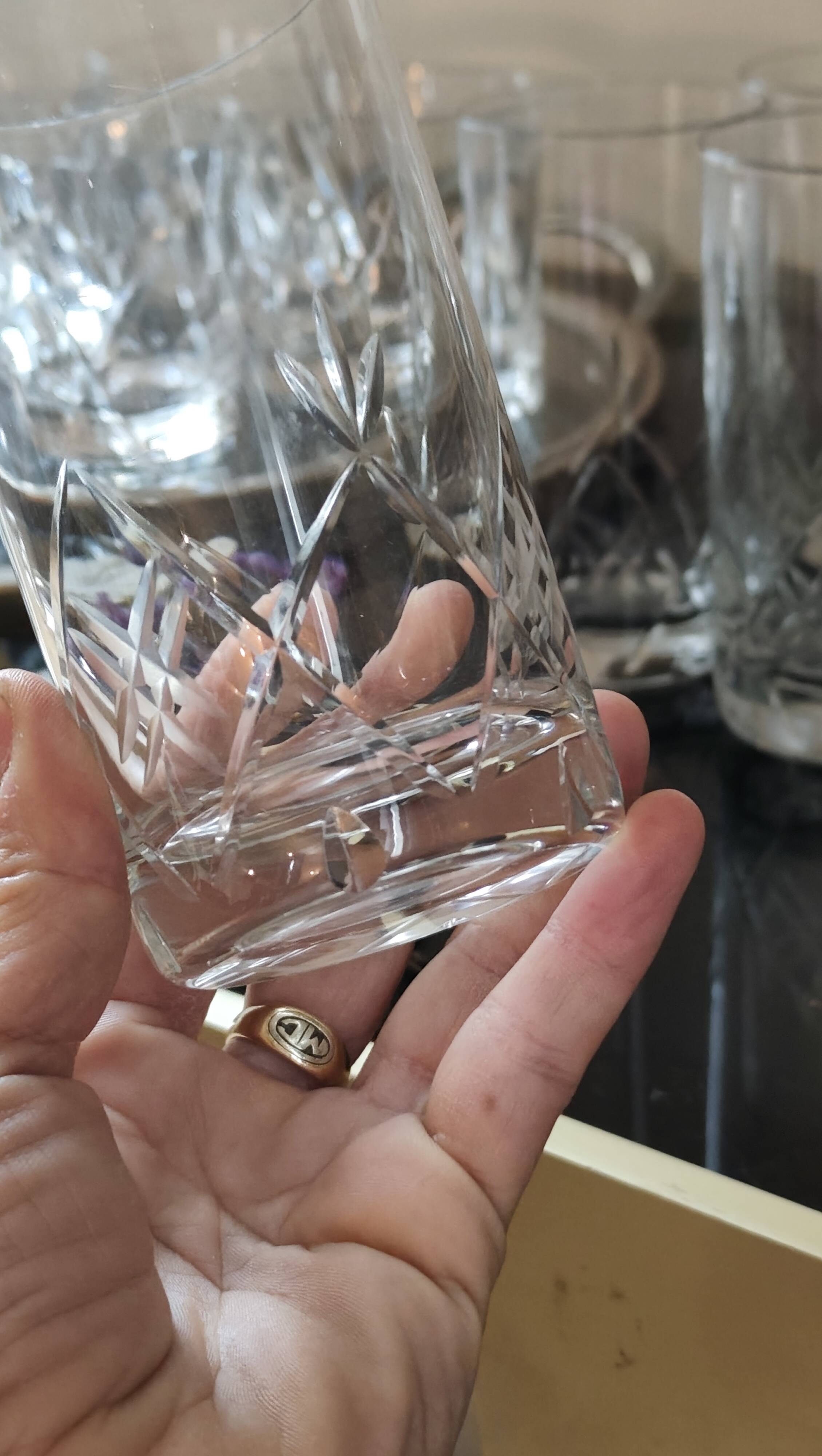 Set of 4 cut crystal orangeade glasses