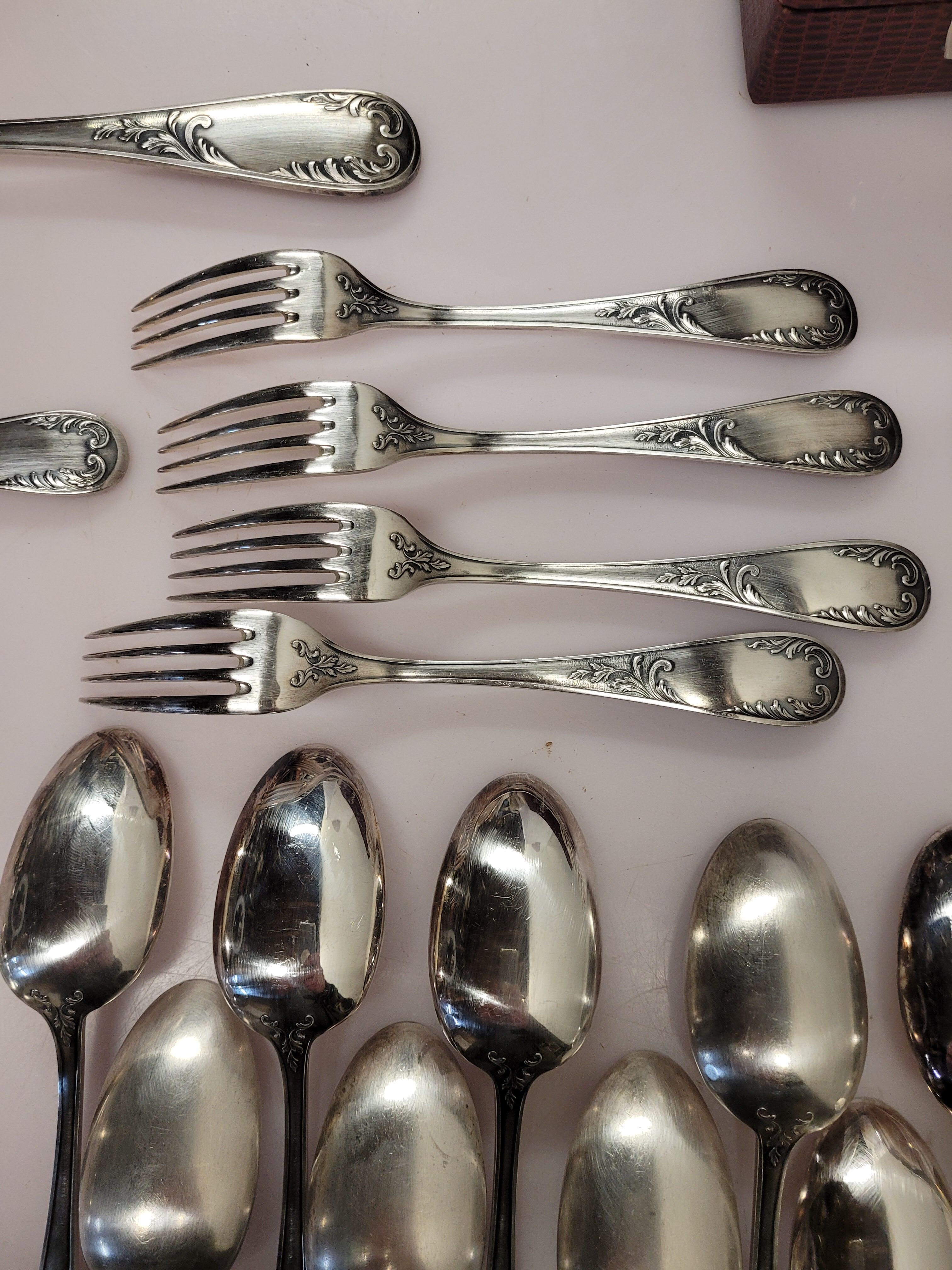 Old silver metal service with box