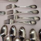 Old silver metal service with box