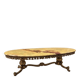 Large oval coffee table in yellow marble and gold metal, classic style.