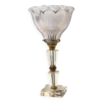Vintage Holophane glass tulip crystal table lamp