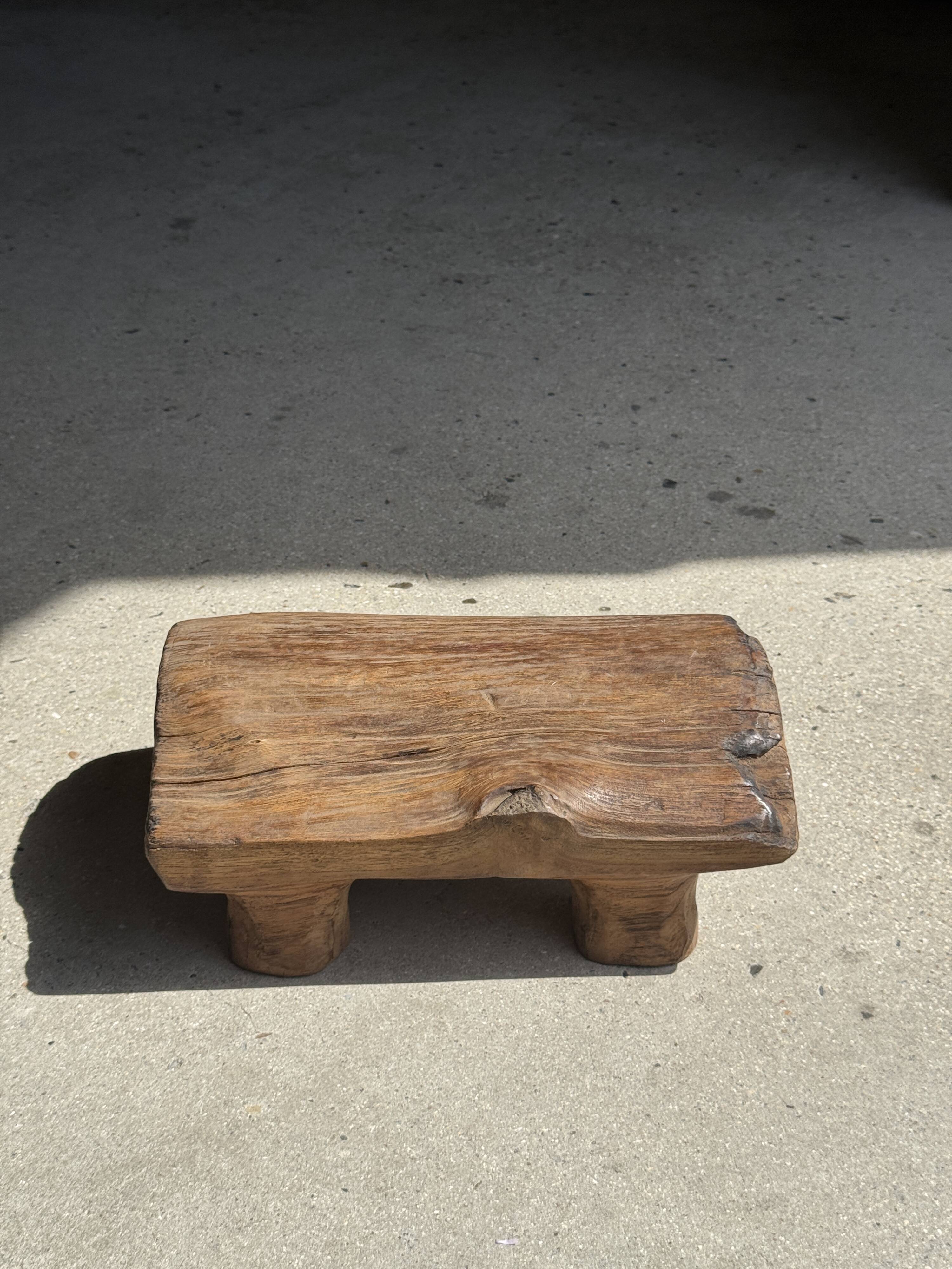 Small stool, footrest in organic blond teak monoxyle wabi-sabi L31