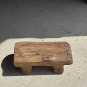 Small stool, footrest in organic blond teak monoxyle wabi-sabi L31