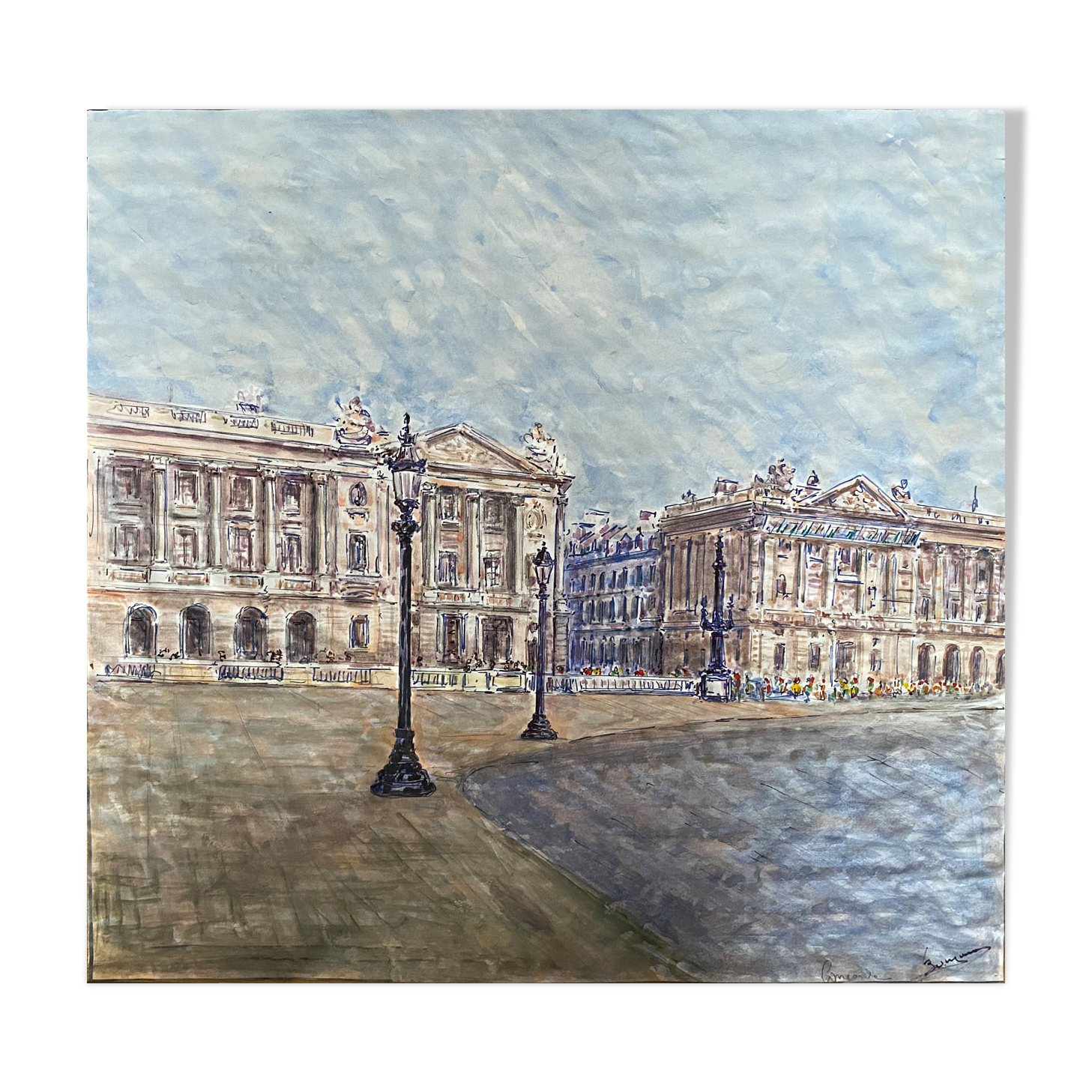 Bunyan rebecca -place de la concorde - watercolor and felt - xx th - 45x48 cm