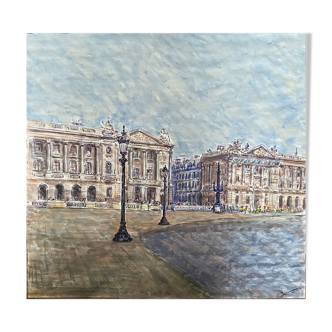 Bunyan rebecca -place de la concorde - watercolor and felt - xx th - 45x48 cm