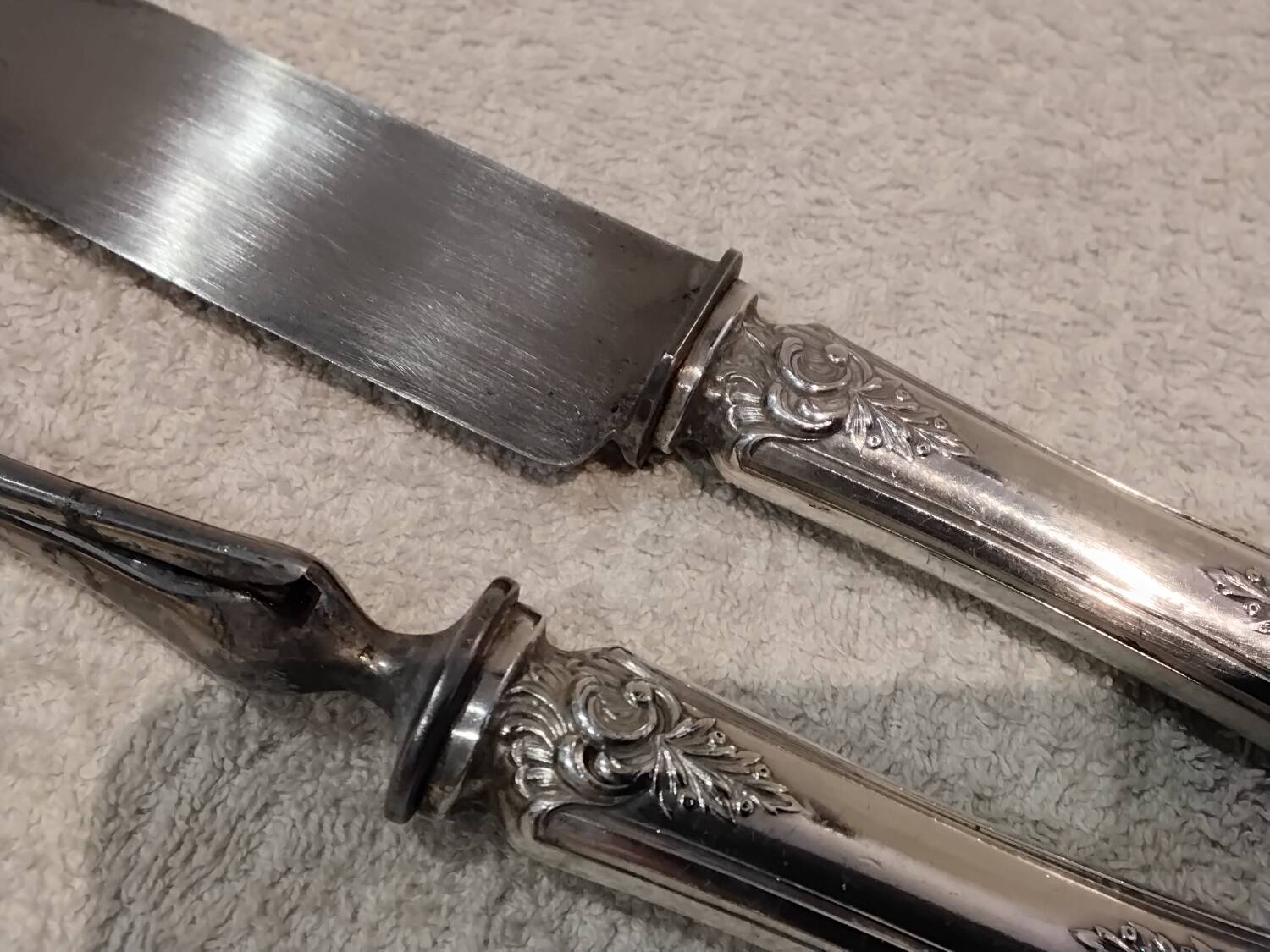 Salad serving set, silver handle, 950 Minerva, Rococo style.