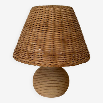 Lampe à poser en bois et osier