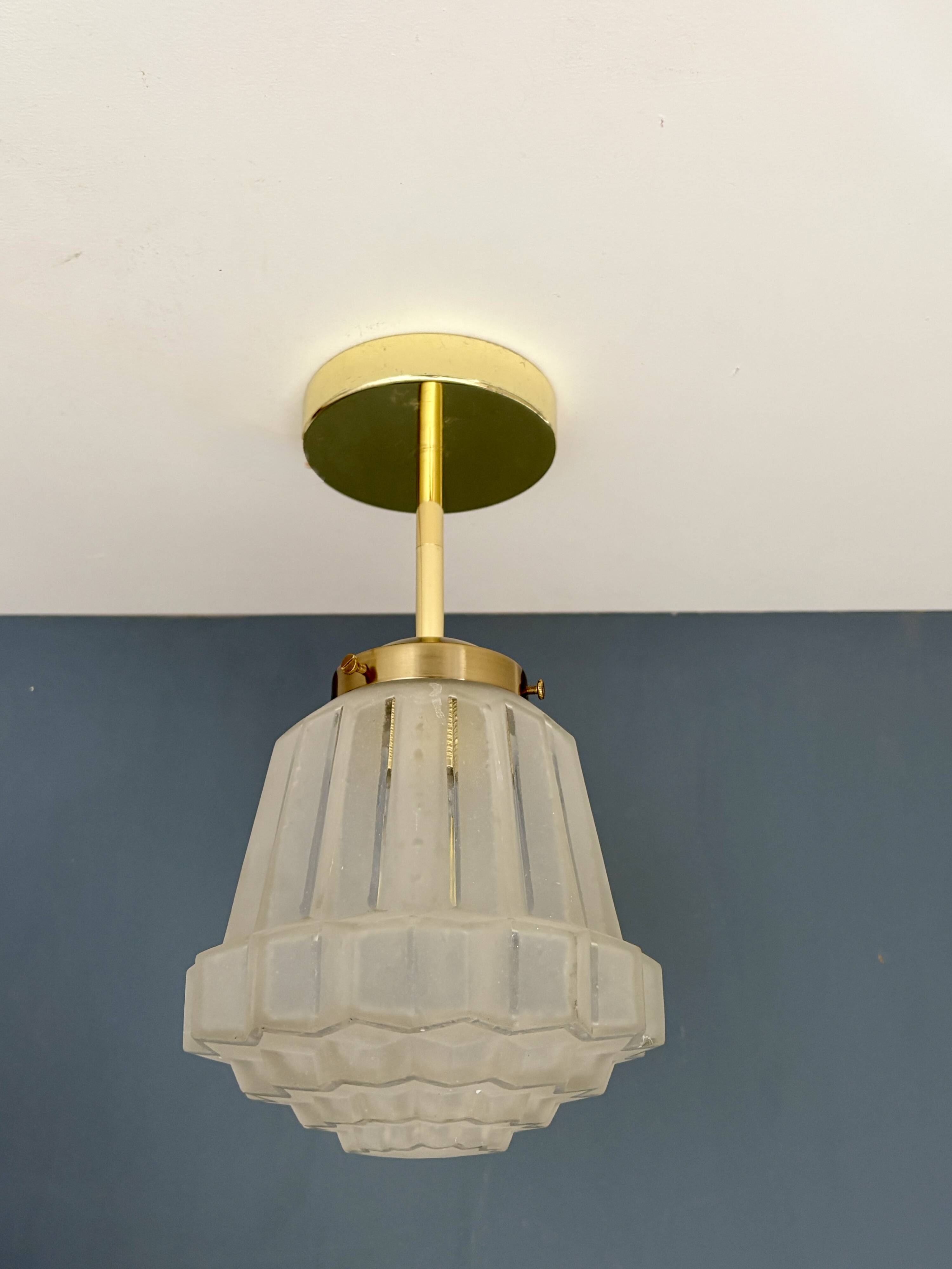 Pendant / Ceiling light with vintage art deco globe in frosted glass