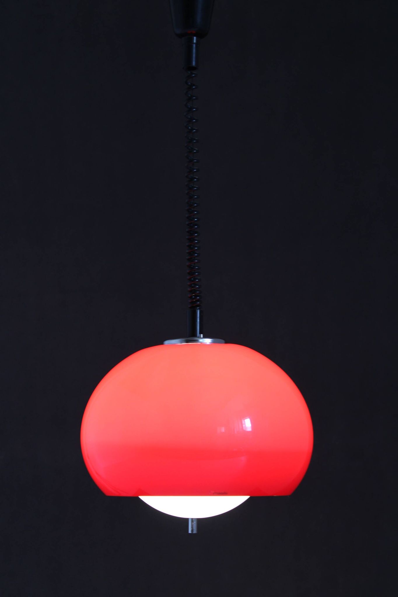 1970s Harvey Guzzini Red Pendant Light for Meblo, Italy