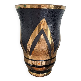 Vase Art Deco verre noir par Paul Heller pour De Rupel (Boom, Belgique)