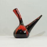 Glazed ceramic porron / Mid-century oil vase from Perpignan France black red and jau