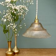 Vintage amber ribbed glass lampshade pendant light
