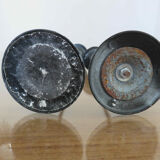 Pair of modernist candle holders in black lacquered metal 60s 70s
