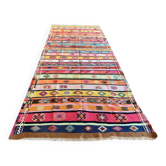Colorful Runner Rug, Handmade Turkish Kilim Rug