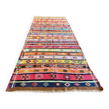 Colorful Runner Rug, Handmade Turkish Kilim Rug