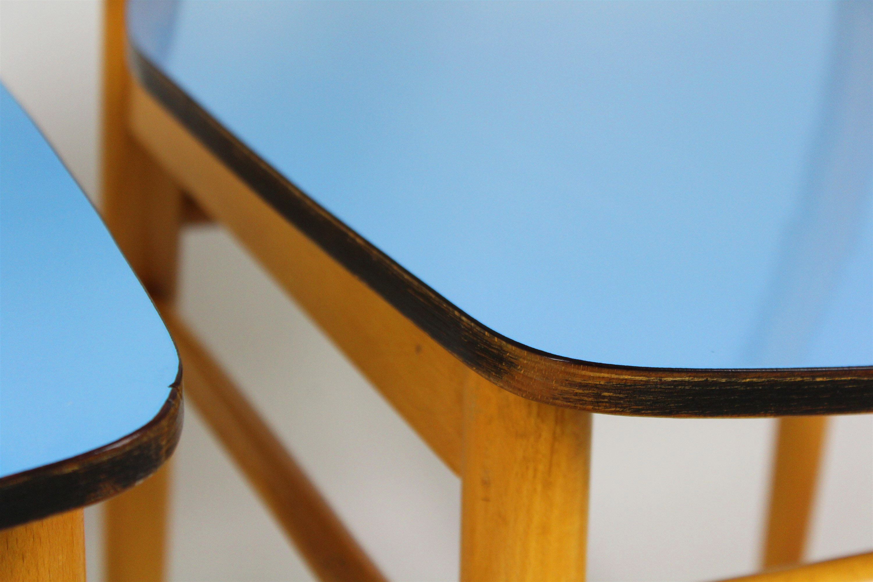 Vintage blue Formica & wood chairs, 1960s, set of 2