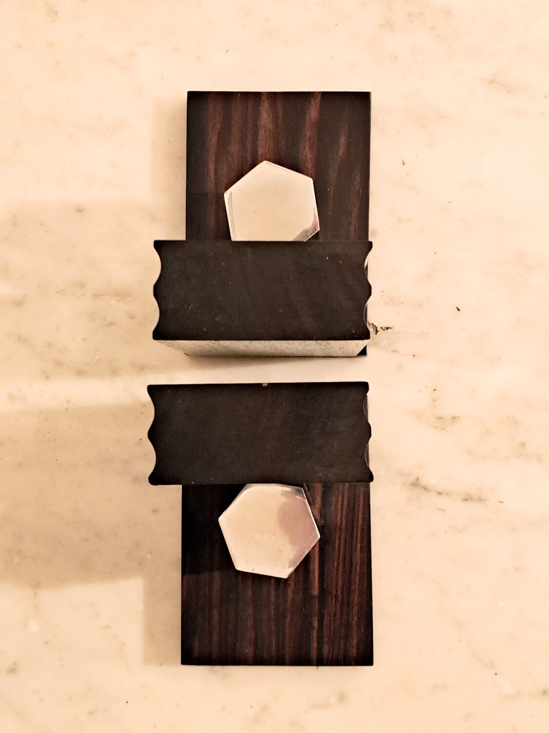 Art Deco pair of bookends in Macassar ebony.