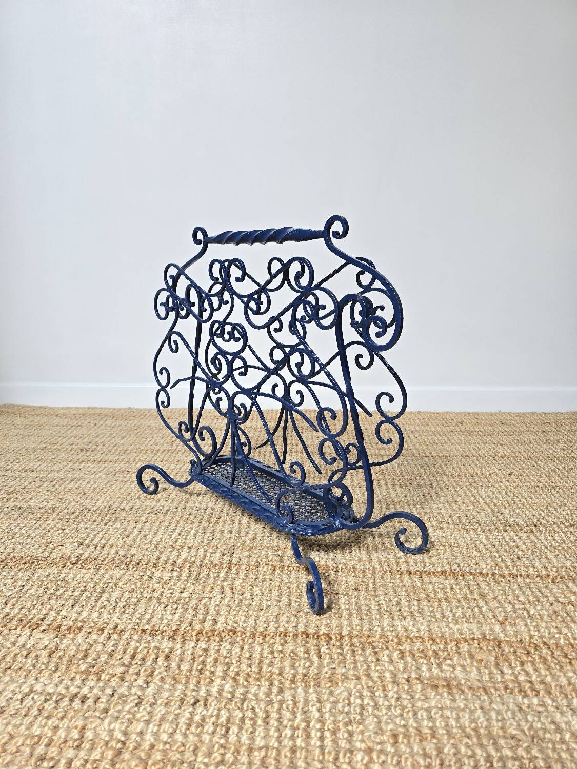 Blue wrought iron umbrella stand