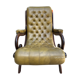 Victoria style green leather chesterfield armchair